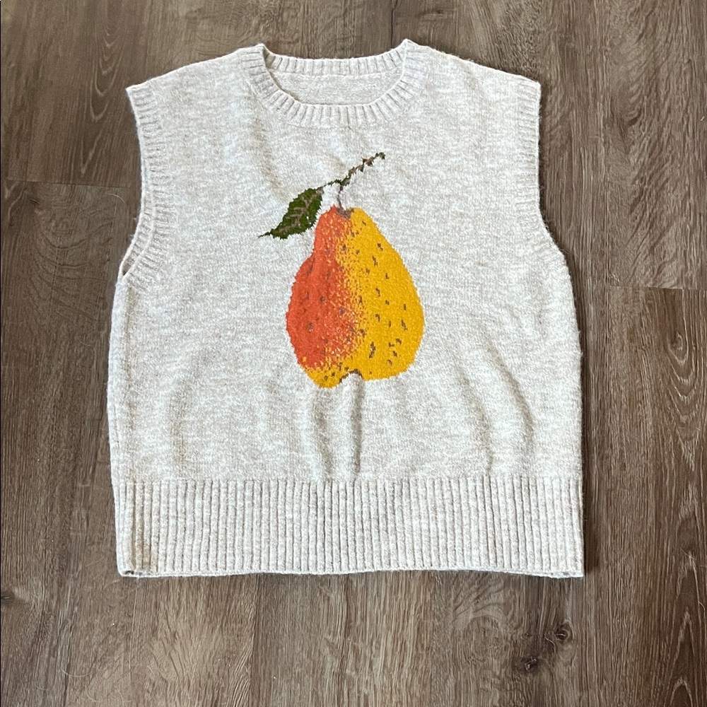 SHEIN Cream Sweater Vest with Pear Design